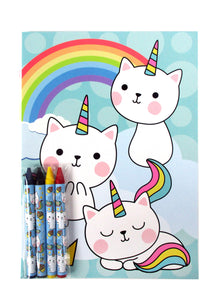 Unicorn Kitty Coloring Books with Crayons Party Favors - Set of 6 or 12