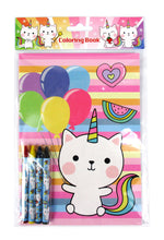 Load image into Gallery viewer, Unicorn Kitty Coloring Books with Crayons Party Favors - Set of 6 or 12