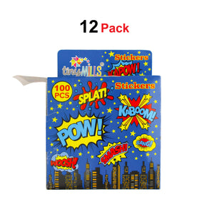 Superhero Stickers 100 Stickers/Dispenser, Pack of 1, 6 or 12 Dispensers