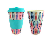 Load image into Gallery viewer, Eco-Friendly Reusable Plant Fiber Travel Mug with Sunset Surfboard Design