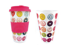 Load image into Gallery viewer, Eco-Friendly Reusable Plant Fiber Travel Mug with Donuts Design