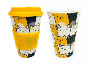 Eco-Friendly Reusable Plant Fiber Travel Mug with Kitty Cat Design