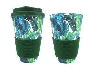 Eco-Friendly Reusable Plant Fiber Travel Mug with Tropical Palm Leaves Design