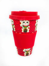Load image into Gallery viewer, Eco-Friendly Reusable Plant Fiber Travel Mug with Maneki Neko Lucky Cat Design