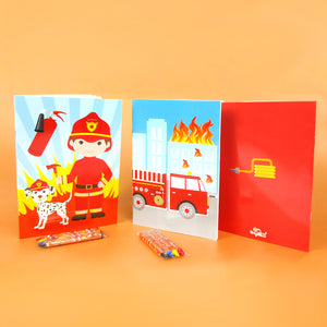 Fire Trucks Coloring Books with Crayons Party Favors- Set of 6 or 12