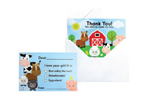 Load image into Gallery viewer, Farm Animals Fill-in Birthday Thank You Cards for Kids