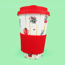 Load image into Gallery viewer, Eco-Friendly Reusable Plant Fiber 14 oz Travel Mug with Christmas Vintage Red Truck Barnyard Style Design