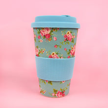 Load image into Gallery viewer, Eco-Friendly Reusable Plant Fiber Travel Mug with Blue Floral Design