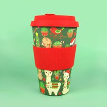 Load image into Gallery viewer, Eco-Friendly Reusable Plant Fiber Holiday Travel Mug with Christmas Llama Alpaca Design
