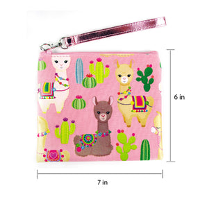 Llamas Drawstring Backpack with Wristlet 2 Piece Set Travel Gym Cheer (Pink)