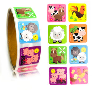 Farm Animals Barnyard Stickers 100 Stickers/Dispenser, Pack of 1 or 6 or 12 Dispensers
