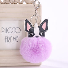 Load image into Gallery viewer, French Bulldog Pom Pom Keychain - Purple