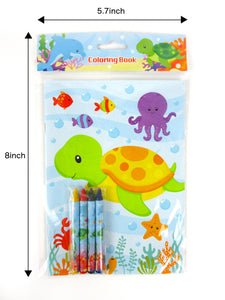 Sea Life Ocean Animals Coloring Books with Crayons Party Favors - Set of 6 or 12