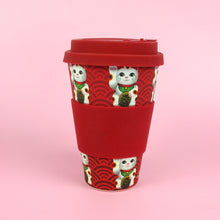 Load image into Gallery viewer, Eco-Friendly Reusable Plant Fiber Travel Mug with Maneki Neko Lucky Cat Design