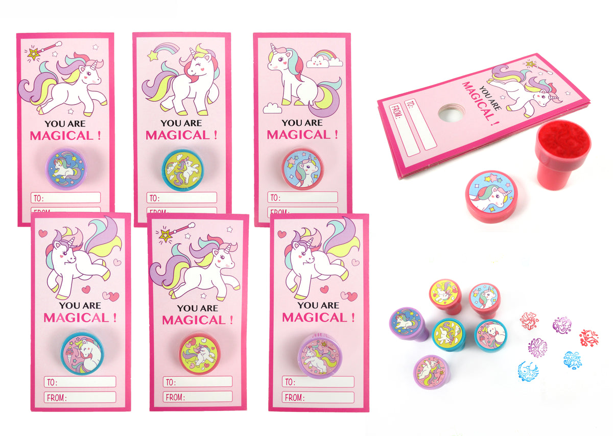 Unicorn Stampers Theme Self-Ink Stamps for Kids, Unicorn Crafts Party  Favors, Assorted, 1.4 Inch Stamp (24-Pack)