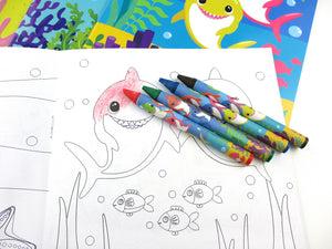 Shark Family Coloring Books with Crayons Party Favors - Set of 6 or 12