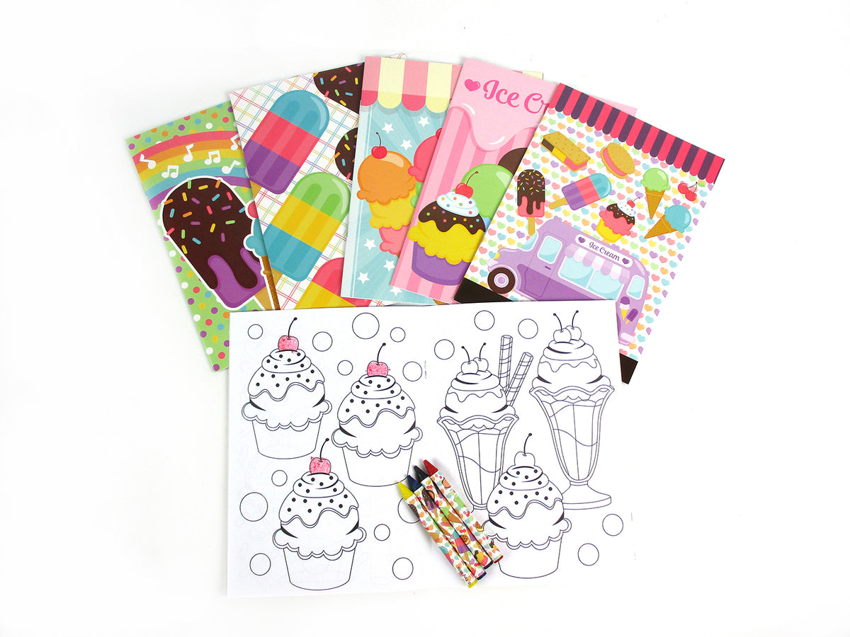 Ice Cream Coloring Books with Crayons Party Favors - Set of 6 or