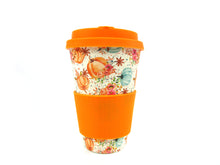 Load image into Gallery viewer, Eco-Friendly Reusable Plant Fiber 14 oz Travel Mug with Fall Harvest Pumpkin Design