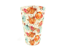 Load image into Gallery viewer, Eco-Friendly Reusable Plant Fiber 14 oz Travel Mug with Fall Harvest Pumpkin Design
