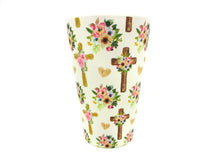 Load image into Gallery viewer, Eco-Friendly Reusable Plant Fiber 14 oz Travel Mug with Religious Floral Crosses Design