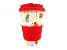 Load image into Gallery viewer, Eco-Friendly Reusable Plant Fiber 14 oz Travel Mug with Christmas Vintage Red Truck Barnyard Style Design