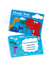 Load image into Gallery viewer, Dinosaur Fill-in Birthday Thank You Cards for Kids