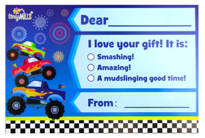 Monster Truck Fill-in Birthday Thank You Cards for Kids