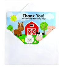 Load image into Gallery viewer, Farm Animals Fill-in Birthday Thank You Cards for Kids