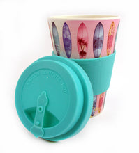 Load image into Gallery viewer, Eco-Friendly Reusable Plant Fiber Travel Mug with Sunset Surfboard Design