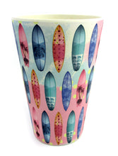 Load image into Gallery viewer, Eco-Friendly Reusable Plant Fiber Travel Mug with Sunset Surfboard Design