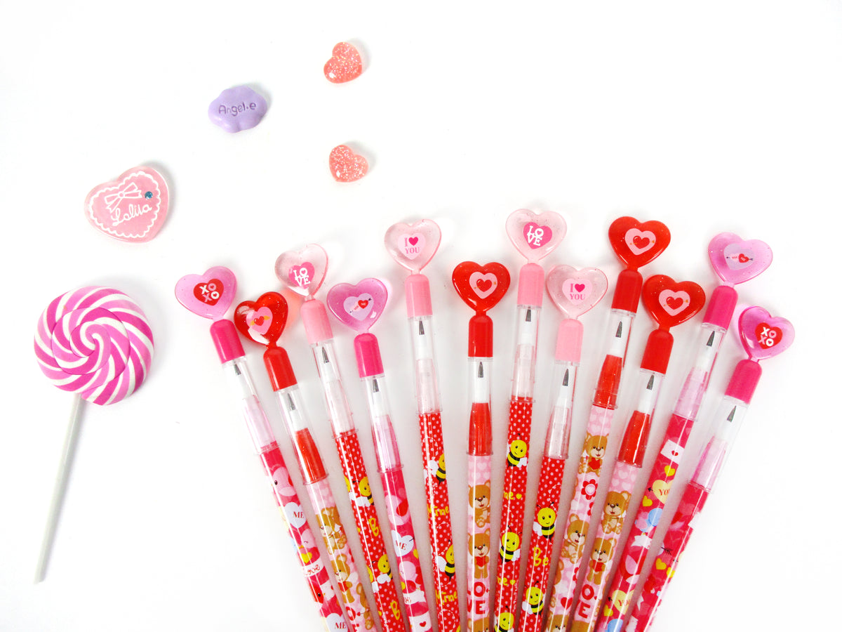 Outus 36 Pieces Valentine Pencil Set Pencil with Eraser Wood Pencil Heart  Pencil Valentine's Day Pencil Red Heart Pencil Party Supplies for Student