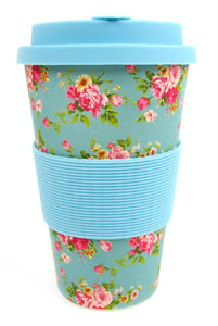 Eco-Friendly Reusable Plant Fiber Travel Mug with Blue Floral Design