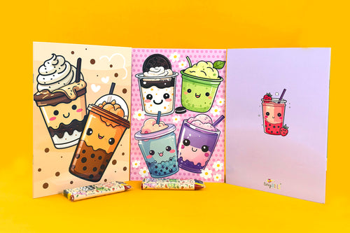 Boba Coloring Books with Crayons Party Favors - Set of 6 or 12