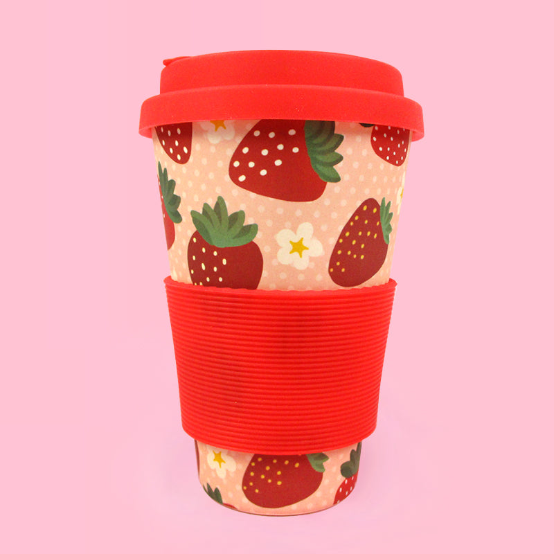 Eco-Friendly Reusable Plant Fiber Travel Mug with Strawberry Design
