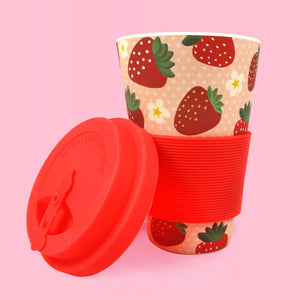 Eco-Friendly Reusable Plant Fiber Travel Mug with Strawberry Design