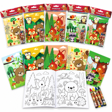 Load image into Gallery viewer, Woodland Animal Coloring Books with Crayons – 6 Pc or 12 Pc Set