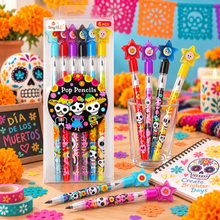 Load image into Gallery viewer, Day of the Dead Stackable Multi Point Pencils - Set of 6