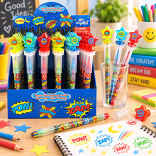 Load image into Gallery viewer, Superhero Stackable Crayon with Stamper Topper