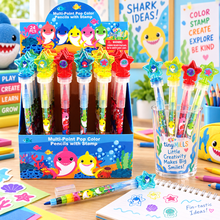 Load image into Gallery viewer, Shark Family Stackable Crayon with Stamper Topper