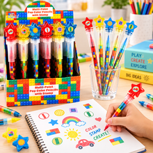 Load image into Gallery viewer, Brick Stackable Crayon with Stamper Topper