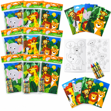 Load image into Gallery viewer, Zoo Jungle Safari Animal Coloring Books with Crayons – 6 Pc or 12 Pc Set