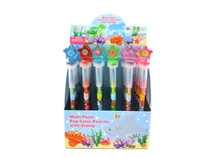 Sea Life Ocean Animal Stackable Crayon with Stamper Topper