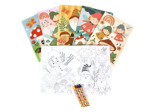 Garden Gnomes & Fairies Coloring Books with Crayons Party Favors - Set of 6 or 12