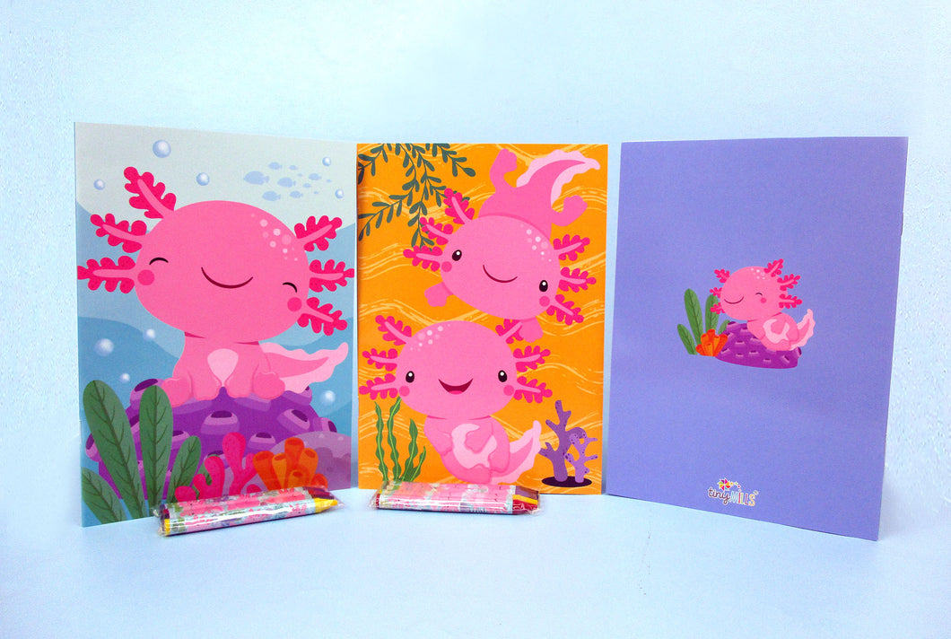Axolotl Coloring Books with Crayons Party Favors - Set of 6 or 12