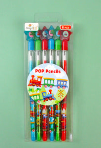 Train Stackable Point Pencils - Set of 6