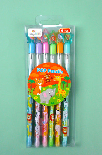 Wildlife Safari Animals Stackable Multi Point Pencils - Set of 6
