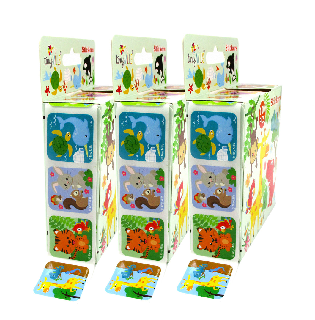 Animal Stickers 100 Stickers/Dispenser, Pack of 1, 6 or 12 Dispensers