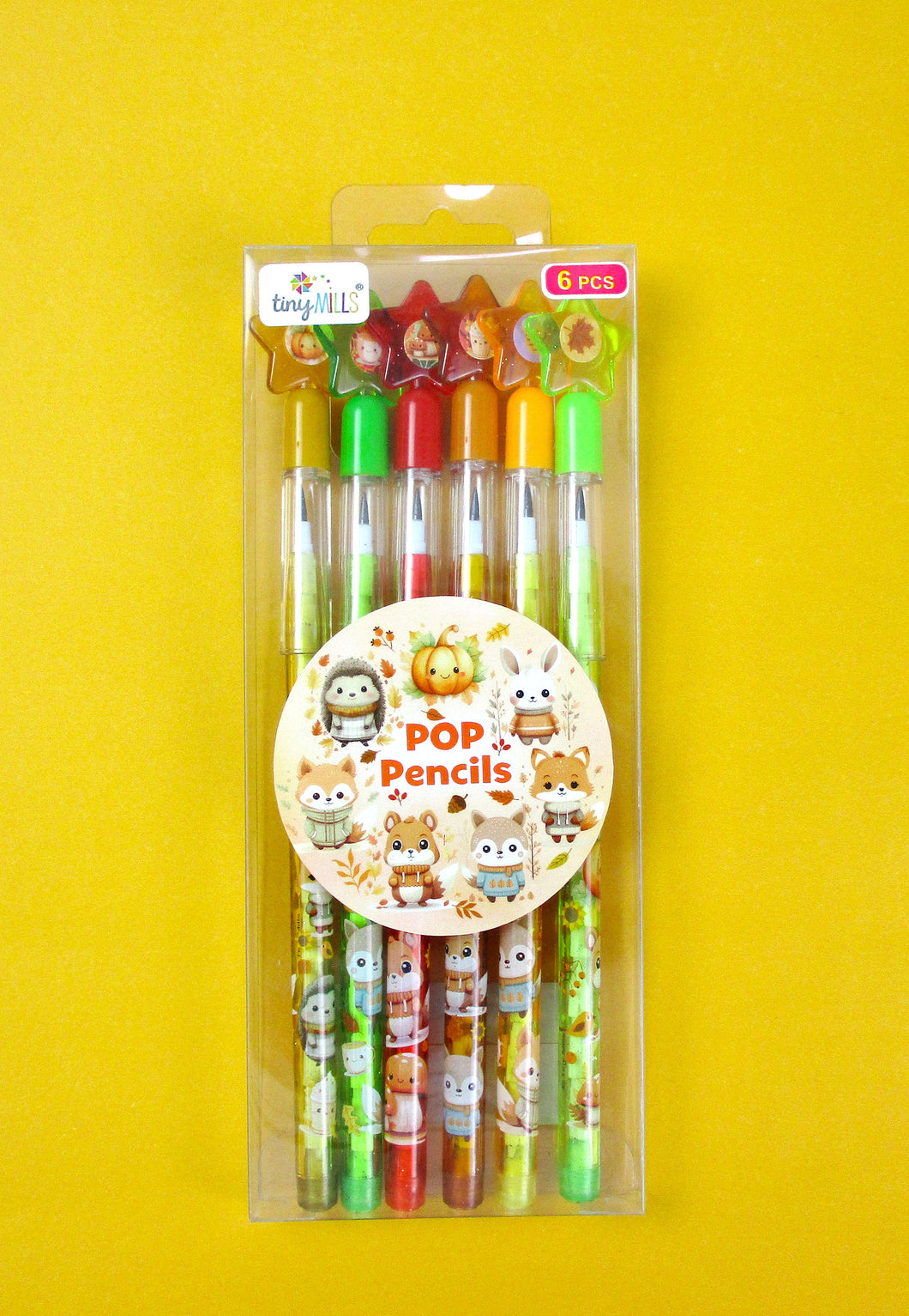 Cozy Autumn Animals Stackable Multi Point Pencils - Set of 6