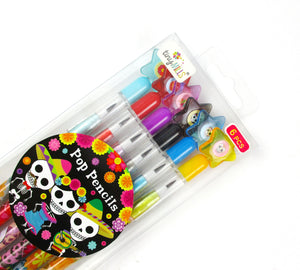 Day of the Dead Stackable Multi Point Pencils - Set of 6