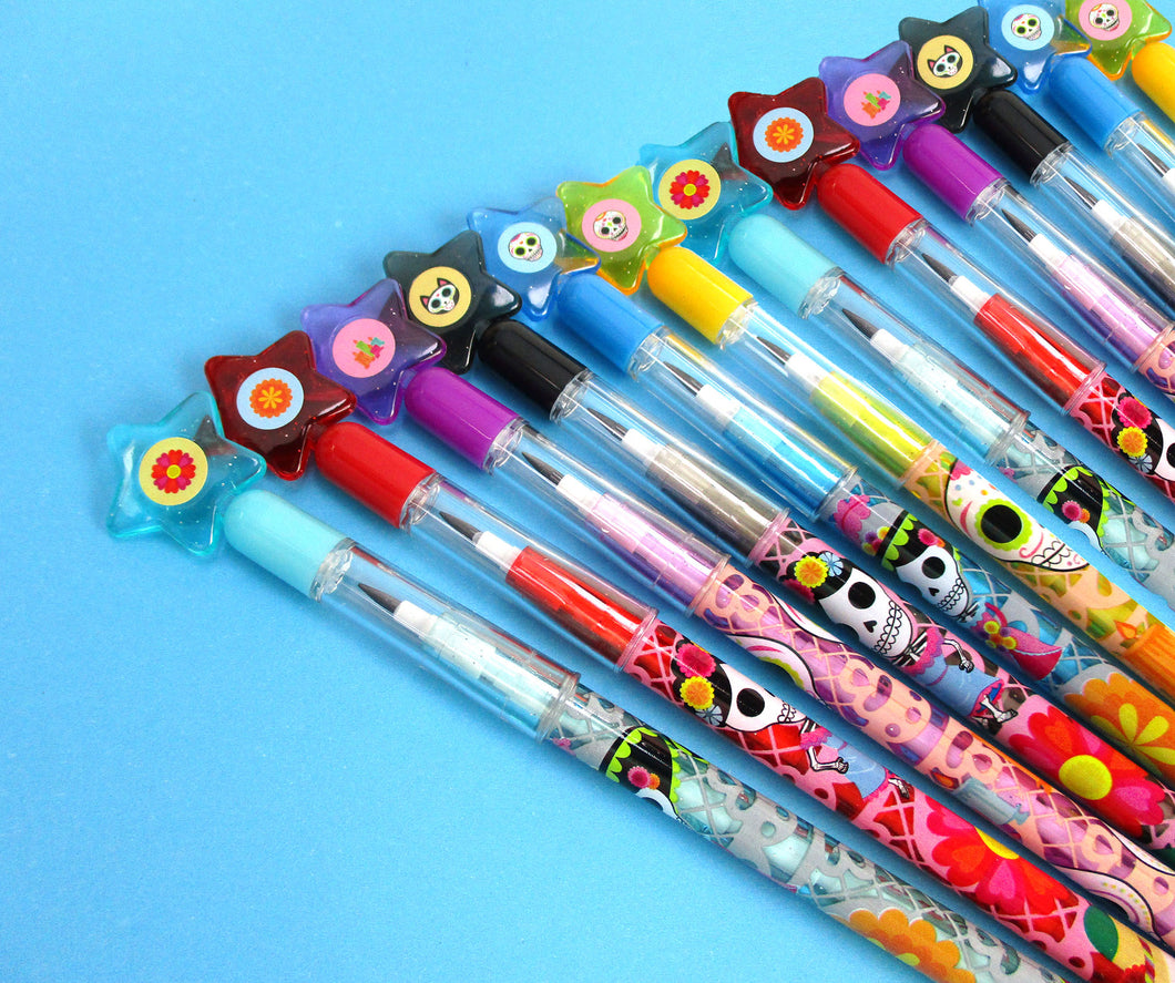 Day of the Dead Stackable Multi Point Pencils - Set of 6